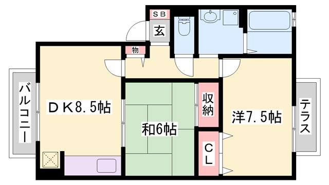 ラフィーネ98 B棟(2DK/2階)の間取り写真