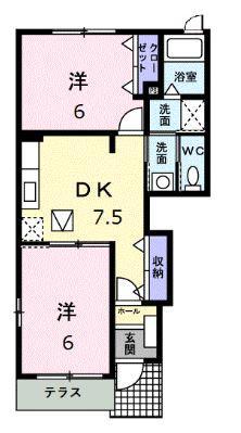 ヴィラージュIV(2DK/1階)の間取り写真