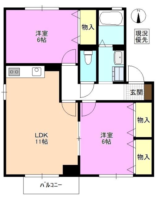 リヴィエールB(2LDK/1階)の間取り写真