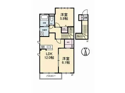 ハピネス浜(2LDK/2階)の間取り写真