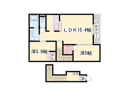 フォレストI(2LDK/2階)の間取り写真