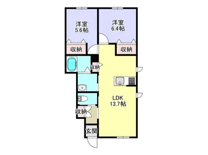 リーベストラウム(2LDK/1階)の間取り写真