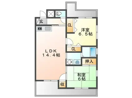 オークヒルズ武庫之荘(2LDK/2階)の間取り写真