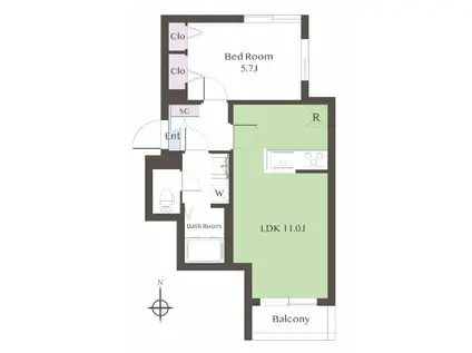 ミトラス荏原(1LDK/2階)の間取り写真