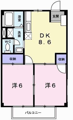 グリーンハイツ三木(2DK/2階)の間取り写真