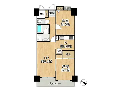 ワコーレアプローズ春日野(2LDK/4階)の間取り写真