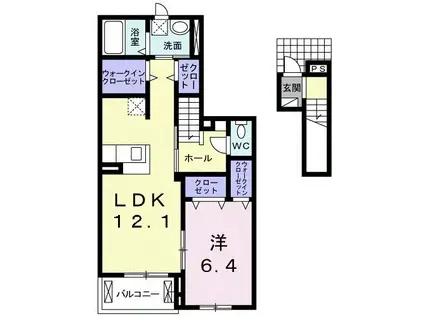 カーサF(1LDK/2階)の間取り写真