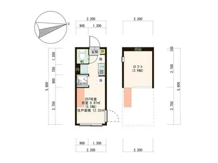 OAKS東武練馬(ワンルーム/2階)の間取り写真