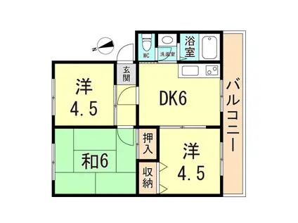 名谷2団地10号棟(3DK/4階)の間取り写真