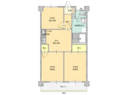 セントラルマンション(3DK/6階)の間取り写真