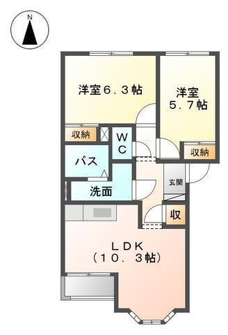 プランドール小池原(2LDK/2階)の間取り写真
