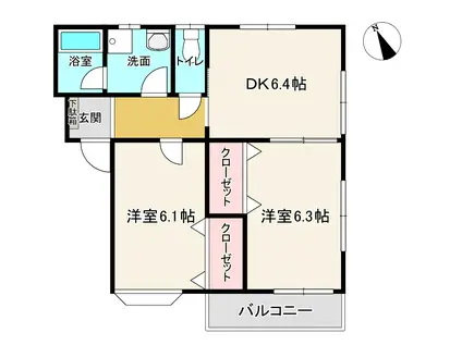 リバティハイツ(2DK/2階)の間取り写真