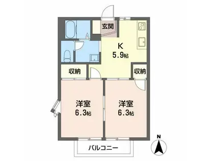 プラセオ一色 D棟(2K/1階)の間取り写真