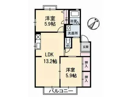 ベルヴェシティー青山 D棟(2LDK/2階)の間取り写真