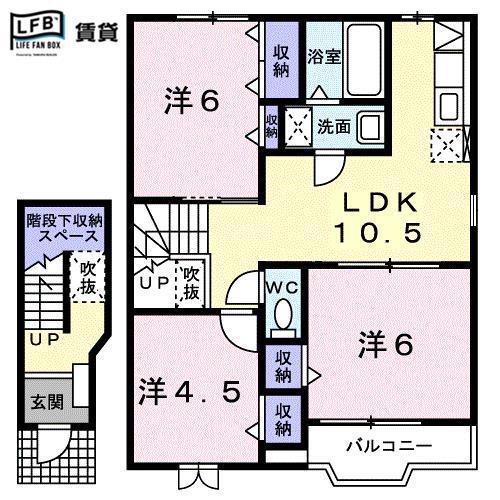 サンビレッジD(3LDK/2階)の間取り写真