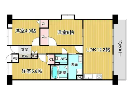 SOLASIA RESIDENCE池田(3LDK/4階)の間取り写真