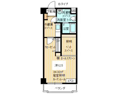 サウスコート新下関(1K/6階)の間取り写真