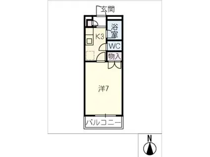 シーズンコート浄水北(1K/2階)の間取り写真