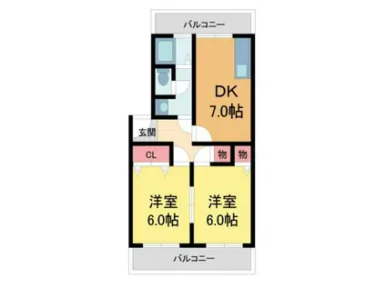 ラムール売布(2DK/1階)の間取り写真