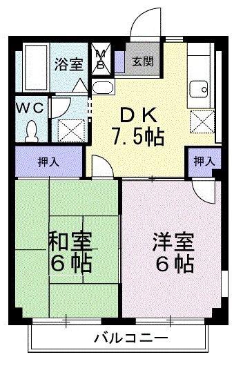 コーポさざんかI(2DK/2階)の間取り写真