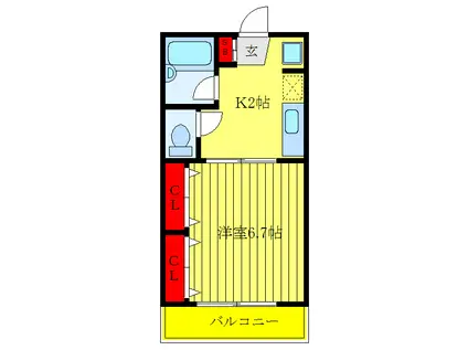 寺門レジデンス(1K/2階)の間取り写真