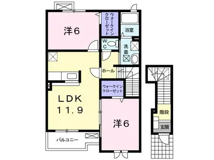 カーサ ミュ クララ(2LDK/2階)の間取り写真