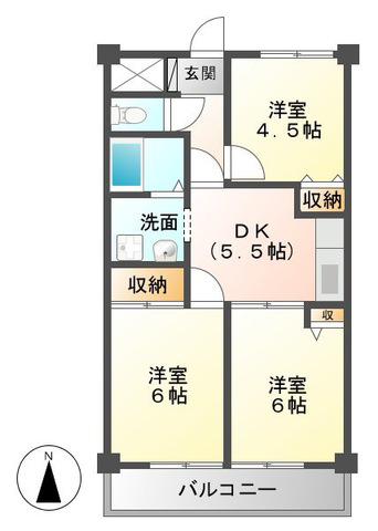 藤パレス(3DK/1階)の間取り写真