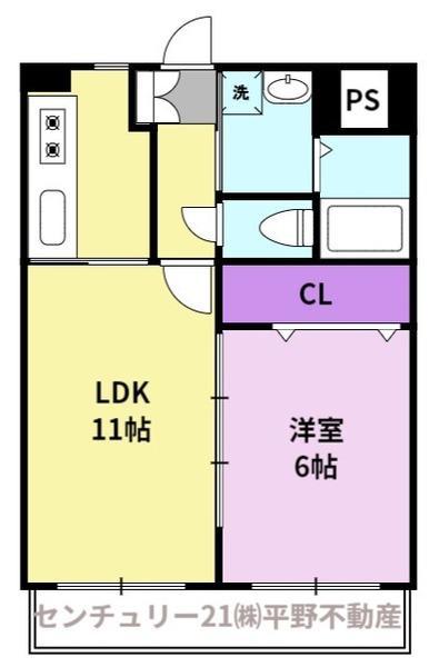 サンシャイン(1LDK/4階)の間取り写真