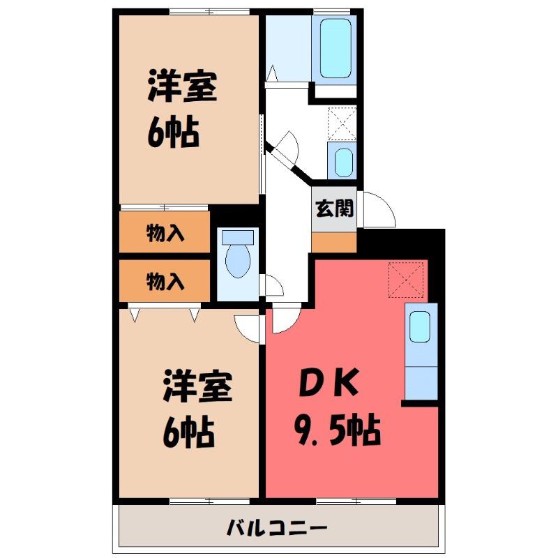 ミルホイールV(2DK/2階)の間取り写真