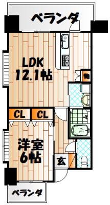 アースコートYSシティ香春口(1LDK/2階)の間取り写真