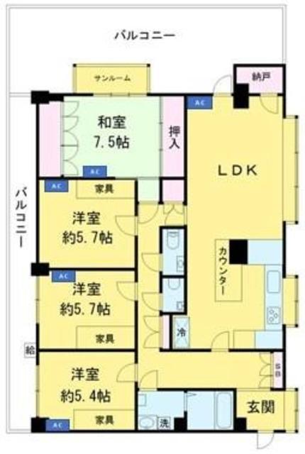 パルシティ笈川(4LDK/4階)の間取り写真