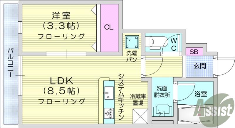 PREMORY名取駅 A棟(1LDK/1階)の間取り写真