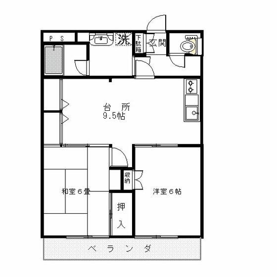 グリーンヒル藤が丘D(2LDK/4階)の間取り写真