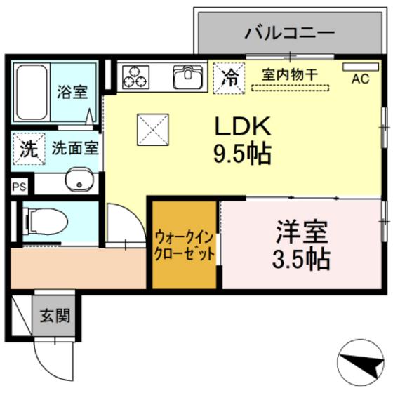 シンフォニア(1LDK/1階)の間取り写真