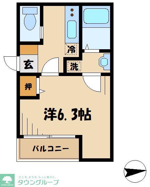 エクレール中央林間II(1K/1階)の間取り写真