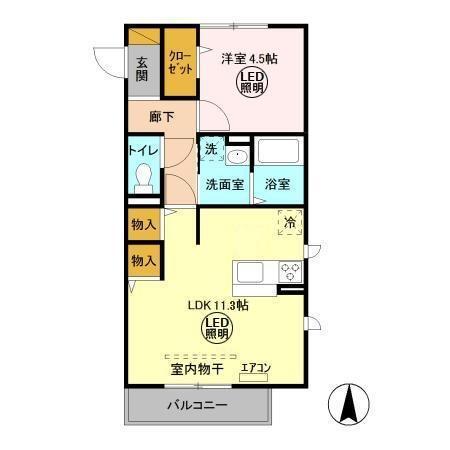 ヒル ヴァレイ B(1LDK/3階)の間取り写真