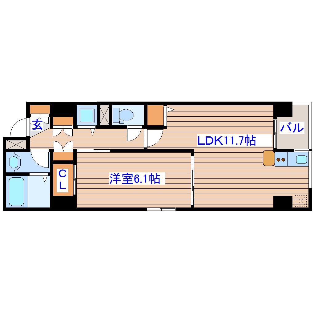 ガーネットヒルズ本町(1LDK/9階)の間取り写真