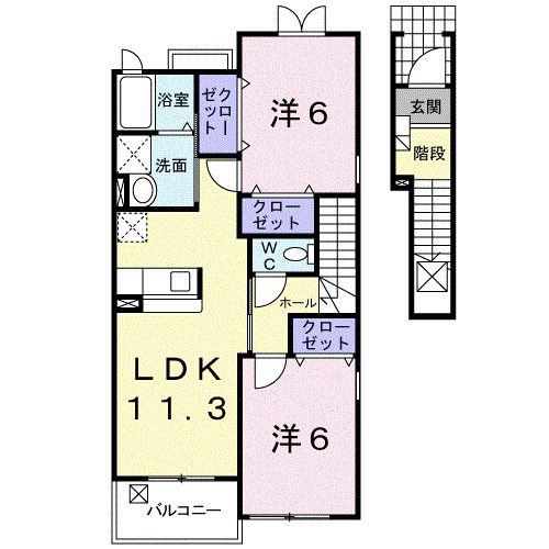 メゾンクレール壱番館(2LDK/2階)の間取り写真