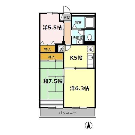 グリーンパールA(3K/2階)の間取り写真