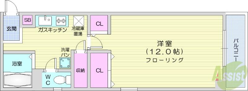 プロミネンス萩野町(1K/3階)の間取り写真