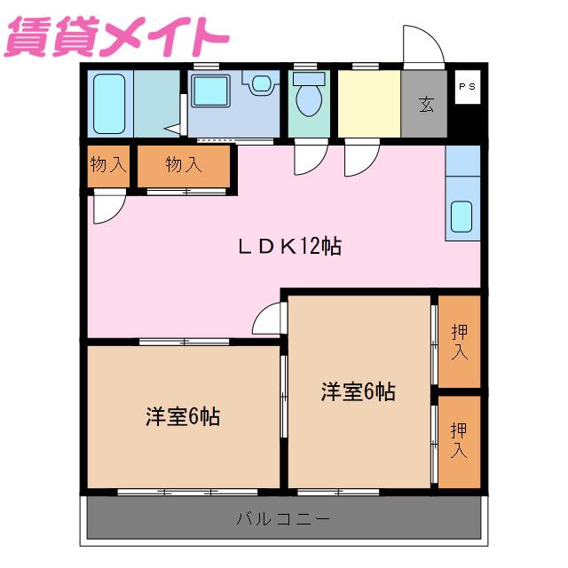 メゾン・ド・アリアケ(2LDK/1階)の間取り写真
