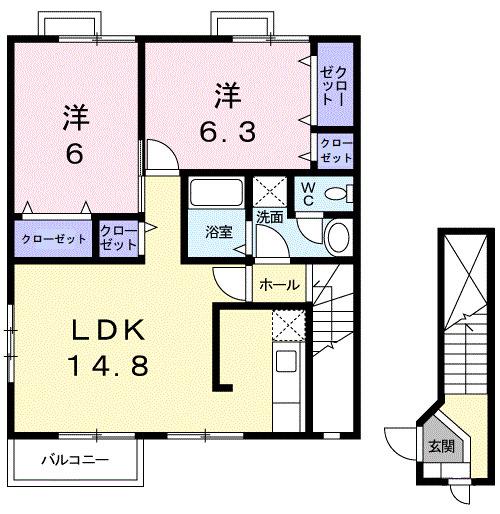 ORBLY Y II(2LDK/2階)の間取り写真