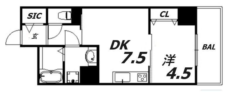 神戸HARBORSIDE 萬利RESIDENCE(1DK/8階)の間取り写真