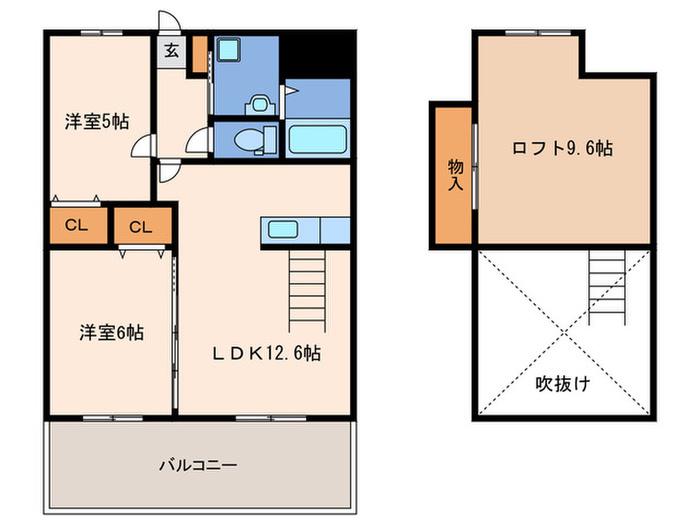 オリエンタルコート加布里駅前I(2LDK/1階)の間取り写真