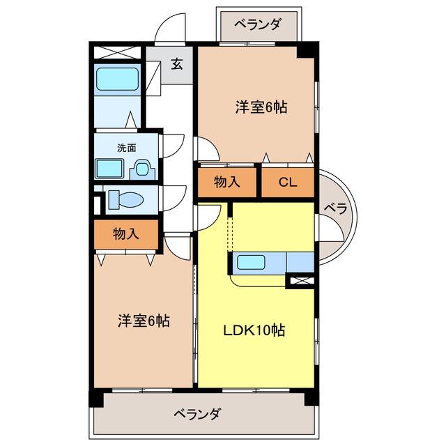 スーペリア松田I(2LDK/3階)の間取り写真