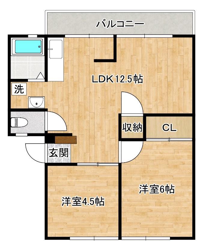 ウインディア岡(2LDK/2階)の間取り写真