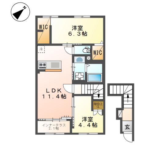 スターテラスII・L瀬戸(2LDK/2階)の間取り写真