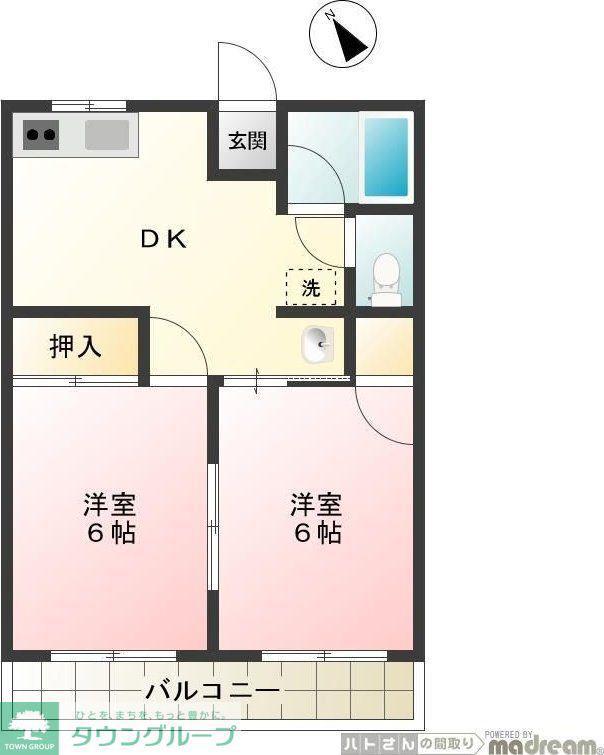 ハタノコーポ横川(2DK/1階)の間取り写真