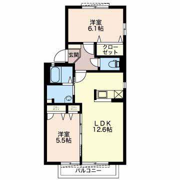 八慶岩野(2LDK/2階)の間取り写真