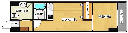 Kビル(1LDK/8階)の間取り写真